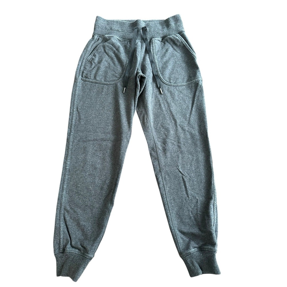Lululemon Womens 4 Heather‎ Black High Rise Stretch Joggers Pants Pockets #QR4-6